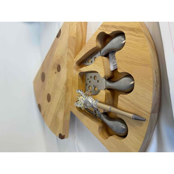 Legacy by Picnic Time Bamboo Cheese Shaped Cutting Board Fork Knife Set - Picture 6 of 7